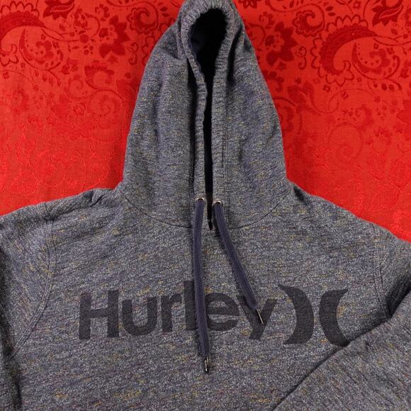 HURLEY Hoodie Mens Medium Heather Blue Pullover Fleece Sweatshirt Skate Surf Y2K - Picture 2 of 8